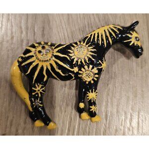 Topp Trail of Painted Ponies Enamel Brooch Black Yellow Rhinestones SEE DESCRIPT
